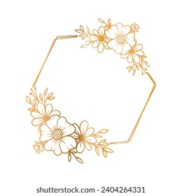 Luxury gold hexagon floral frame for wedding or engagement invitation