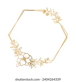 Luxury gold hexagon floral frame for wedding or engagement invitation