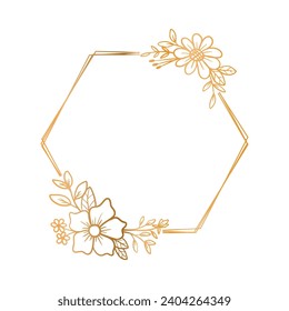 Luxury gold hexagon floral frame for wedding or engagement invitation