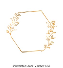 Luxury gold hexagon floral frame for wedding or engagement invitation