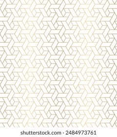 Luxury gold hexagon tessellation seamless pattern with interconnected grid line, trellis background, vector illustration.