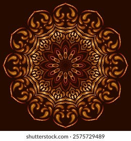 Luxury Gold Indian Mandala on a dark background. Vector golden Illustration with metallic effect