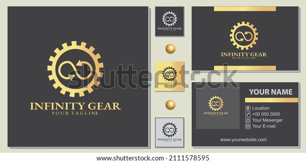 Luxury gold infinity gear logo premium\
template with elegant business card vector eps\
10