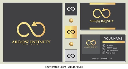 Patrón premium del logotipo Infinity de oro de lujo con elegante tarjeta de negocios vector eps 10