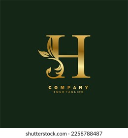 luxury gold initial H letter logo design with beautiful ornament. suitable for business logo, company, beauty, fashion, brand, boutique, hotel, etc. monogram logo