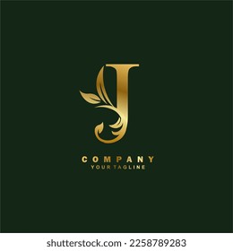 luxury gold initial J letter logo design with beautiful ornament. suitable for business logo, company, beauty, fashion, brand, boutique, hotel, etc. monogram logo