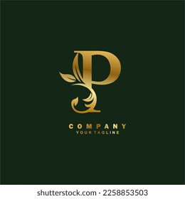 luxury gold initial P letter logo design with beautiful ornament. suitable for business logo, company, beauty, fashion, brand, boutique, hotel, etc. monogram logo