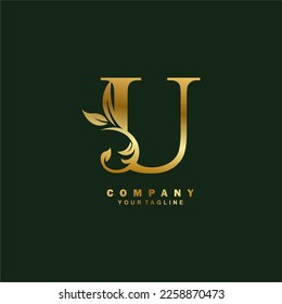 luxury gold initial U letter logo design with beautiful ornament. suitable for business logo, company, beauty, fashion, brand, boutique, hotel, etc. monogram logo