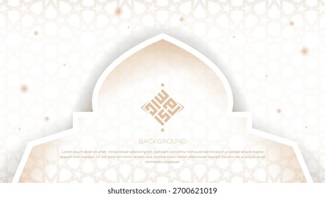 Luxuriöser goldener islamischer Hintergrund mit Typografie des islamischen Textes und einfachem Moscheedesign. Luxuriöser islamischer Hintergrund für muslimische Urlaubskampagne