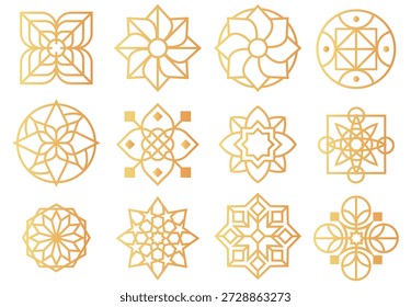 Luxo ouro padrão geométrico islâmico definido para elegantes bandeiras Eid Mubarak