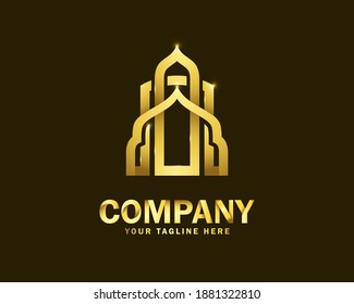 Luxury Gold Islamic Mosque Logo Design Template