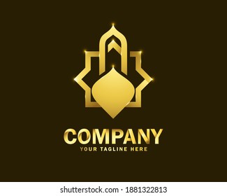 luxury gold islamic mosque logo design template