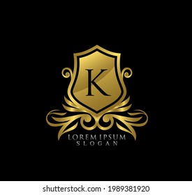 Luxury gold king shield letter K logo design