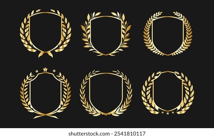 Luxury Gold Laurel Shield Vector Set for Award Certificates and Premium Branding Perfect for Classic and Elegant Design Elements

