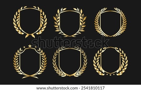 Luxury Gold Laurel Shield Vector Set for Award Certificates and Premium Branding Perfect for Classic and Elegant Design Elements

