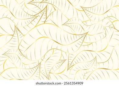 Luxury Gold Leaves Line Pattern Background. Vector illustration. Abstract Nature Wallpaper