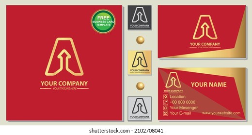 Luxury Gold Letter A With Arrow Up Logo Premium Free Elegant Bussines Card Template Vector Eps 10