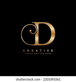 luxury gold letter D logo design. D flourish. D monogram logo, typography logo. beautiful letter D. suitable for business logo, company, beauty, boutique, wedding, etc