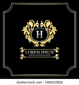 Luxury Gold Letter H Badge Logo Design. Elegance and Graceful Ornate Decoration Vector Template.