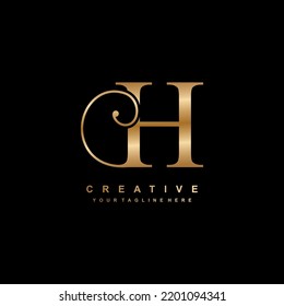 luxury gold letter H logo design. H flourish. H monogram logo, typography logo. beautiful letter H. suitable for business logo, company, beauty, boutique, wedding, etc