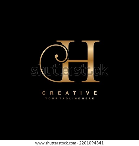 luxury gold letter H logo design. H flourish. H monogram logo, typography logo. beautiful letter H. suitable for business logo, company, beauty, boutique, wedding, etc