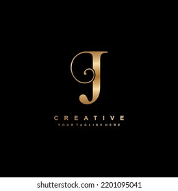 luxury gold letter J logo design. J flourish. J monogram logo, typography logo. beautiful letter J. suitable for business logo, company, beauty, boutique, wedding, etc