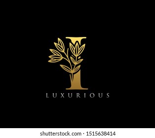Luxury Gold I Letter Logo Icon . Initial Letter I Design Vector Luxury Gold Color.Print monogram initials stamp line art vintage symbol.
