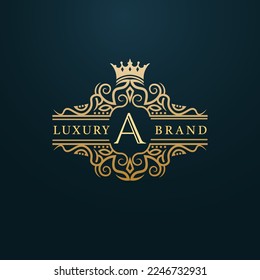 Logotipo De Carta De Oro De Lujo. Diseño de la letra inicial A del logotipo de lujo