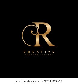 luxury gold letter R logo design. R flourish. R monogram logo, typography logo. beautiful letter R. suitable for business logo, company, beauty, boutique, wedding, etc