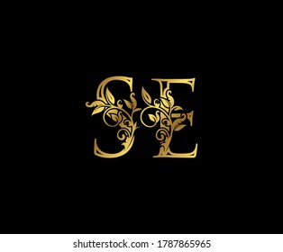 Luxury Gold letter S, E and SE Vintage decorative ornament letter stamp, wedding logo, classy letter logo icon.