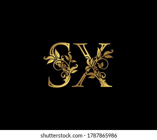 Luxury Gold letter S, X and SX Vintage decorative ornament letter stamp, wedding logo, classy letter logo icon.