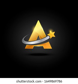 Luxury Gold Letter A and Star logo designs template, Elegant logo designs. Black background.
