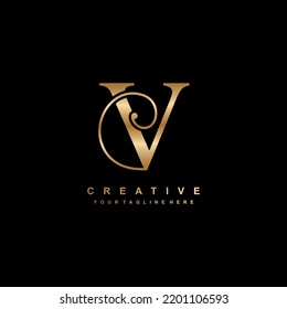luxury gold letter V logo design. V flourish. V monogram logo, typography logo. beautiful letter V. suitable for business logo, company, beauty, boutique, wedding, etc