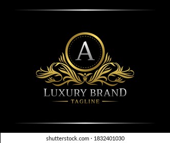 Luxury Gold A Letter Vintage Logo template perfect for Restaurant, Royalty, Boutique, Cafe, Hotel, Heraldic, Jewelry, Fashion and other vector illustration