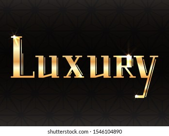 Luxury gold lettering on dark background with decoration. Printed inscription. Magnificence. The object is separate from the background. Vector element for greeting cards, templates and your design.
