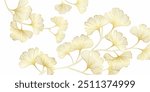 Luxury gold line art autumn leaf background vector. Natural botanical elegant foliage with ginkgo leaves. Design illustration for decoration, wall decor, wallpaper, cover, banner, card.
