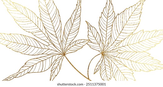 Luxury gold line art autumn leaf background vector. Natural botanical elegant foliage with maple leaf. Design illustration for decoration, wall decor, wallpaper, cover, banner, card.