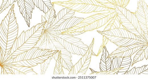 Luxury gold line art autumn leaf background vector. Natural botanical elegant foliage with maple leaf. Design illustration for decoration, wall decor, wallpaper, cover, banner, card.