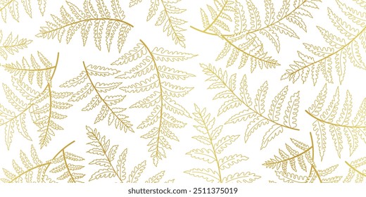 Luxury gold line art autumn leaf background vector. Natural botanical elegant foliage with pine leaves. Design illustration for decoration, wall decor, wallpaper, cover, banner, card.