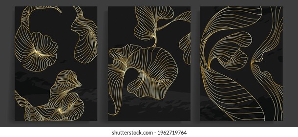 Luxury gold line art background vector. Minimalist modern contour drawing. contemporary abstract art design for wall art, wallpaper, home decoration, cover, printable painting. Vector Illustration.