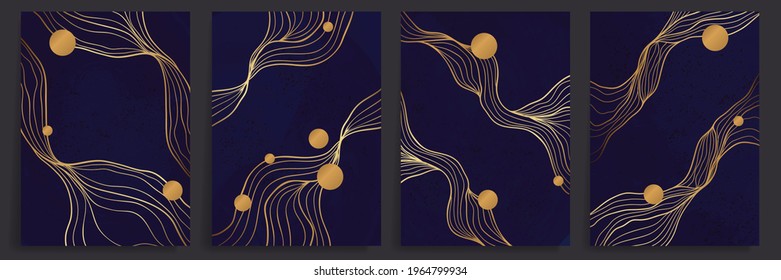 Luxury gold line art background vector. Minimalist modern contour drawing. contemporary abstract art design for wall art, wallpaper, home decoration, cover, printable painting. Vector Illustration.