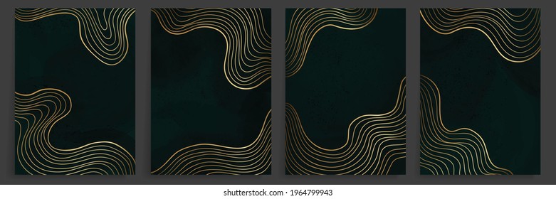 Luxury gold line art background vector. Minimalist modern contour drawing. contemporary abstract art design for wall art, wallpaper, home decoration, cover, printable painting. Vector Illustration.