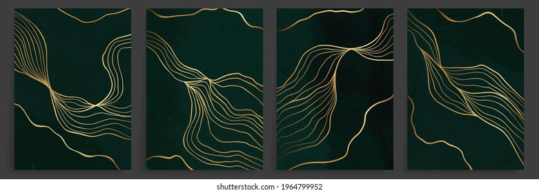 Luxury gold line art background vector  Minimalist modern contour drawing  contemporary abstract art design for wall art  wallpaper  home decoration  cover  printable painting  Vector Illustration 