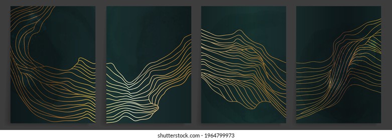 Luxury gold line art background vector. Minimalist modern contour drawing. contemporary abstract art design for wall art, wallpaper, home decoration, cover, printable painting. Vector Illustration.