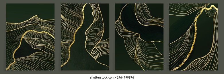 Luxury gold line art background vector. Minimalist modern contour drawing. contemporary abstract art design for wall art, wallpaper, home decoration, cover, printable painting. Vector Illustration.