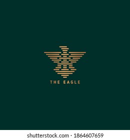 Luxury gold line eagle badge logo with green background