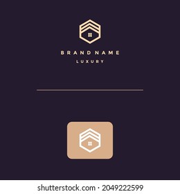 Luxury gold line logo design with simple and modern shape of REAL ESTATE
