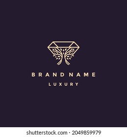 Luxury gold line logo design with simple and modern shape of DIAMOND TREE