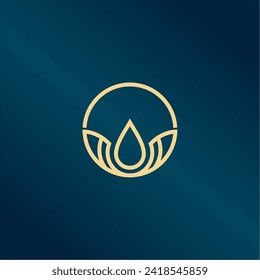 Luxury gold line logo design with simple and modern shape of sea water wave in a circle