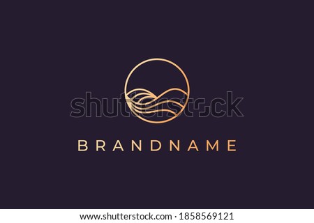 Luxury gold line logo design with simple and modern shape of sea water wave in a circle